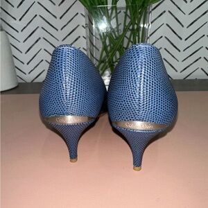 Calvin Klein Perforated Blue Kitten Heel Pumps